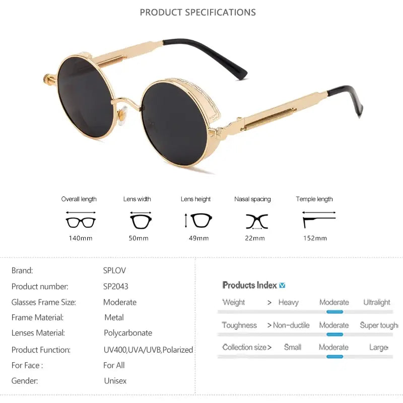 Vintage Round Steampunk Polarized Sunglasses
