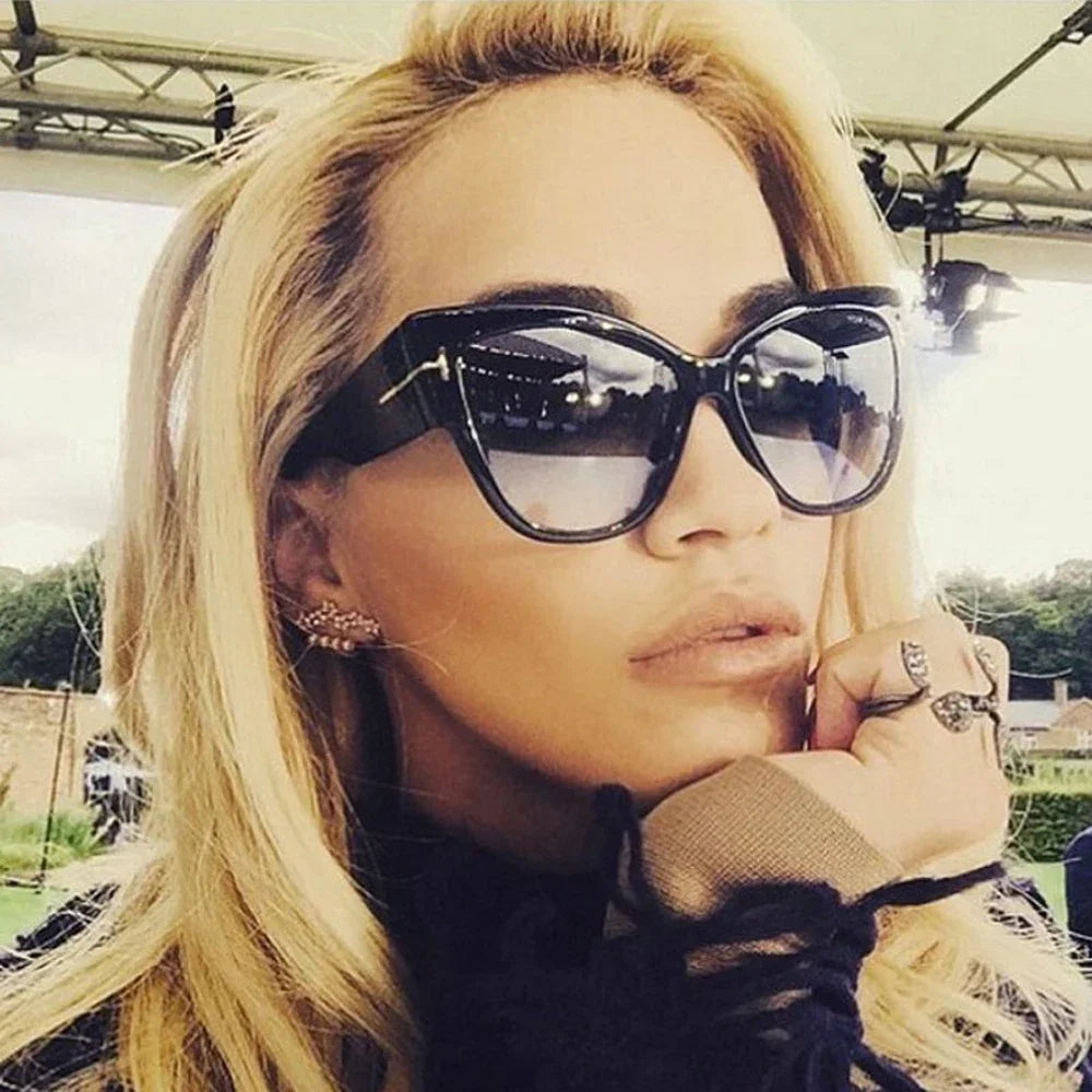Luxury Black Cat Eye Oversized Sunglasses