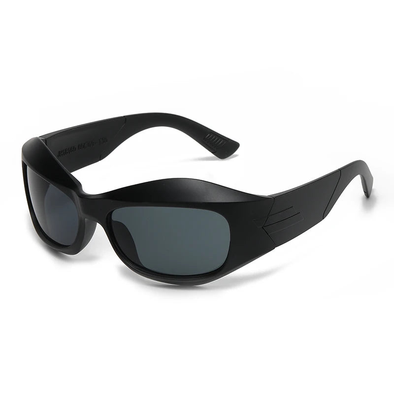 Black sunglasses with dark lenses on a white background