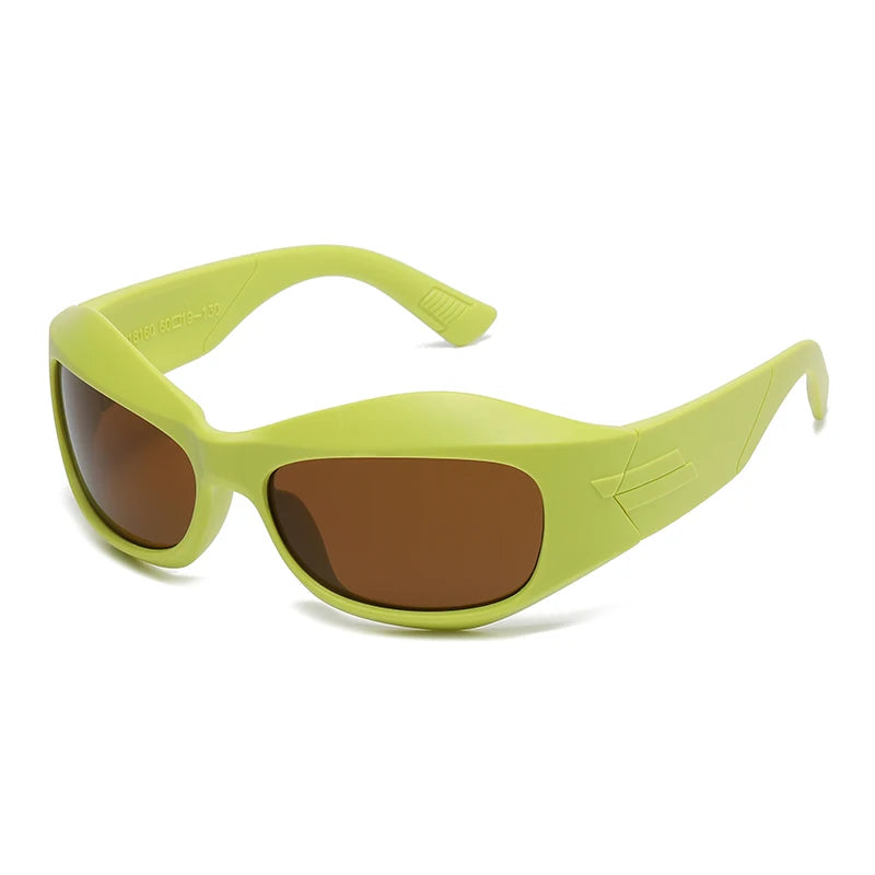 Green sunglasses with brown lenses on a white background