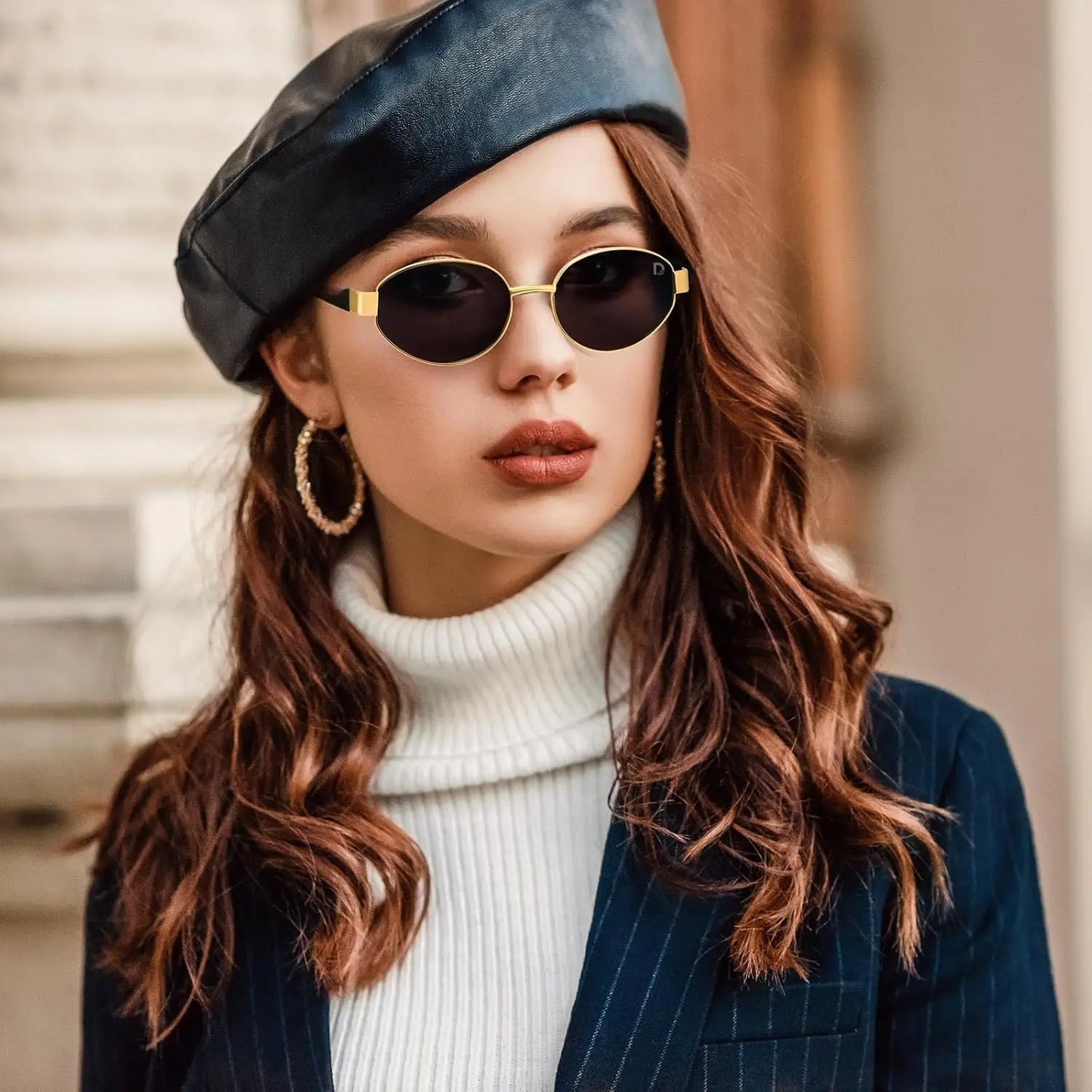 Polarized Oval Sunglasses Vintage Acetate Frame
