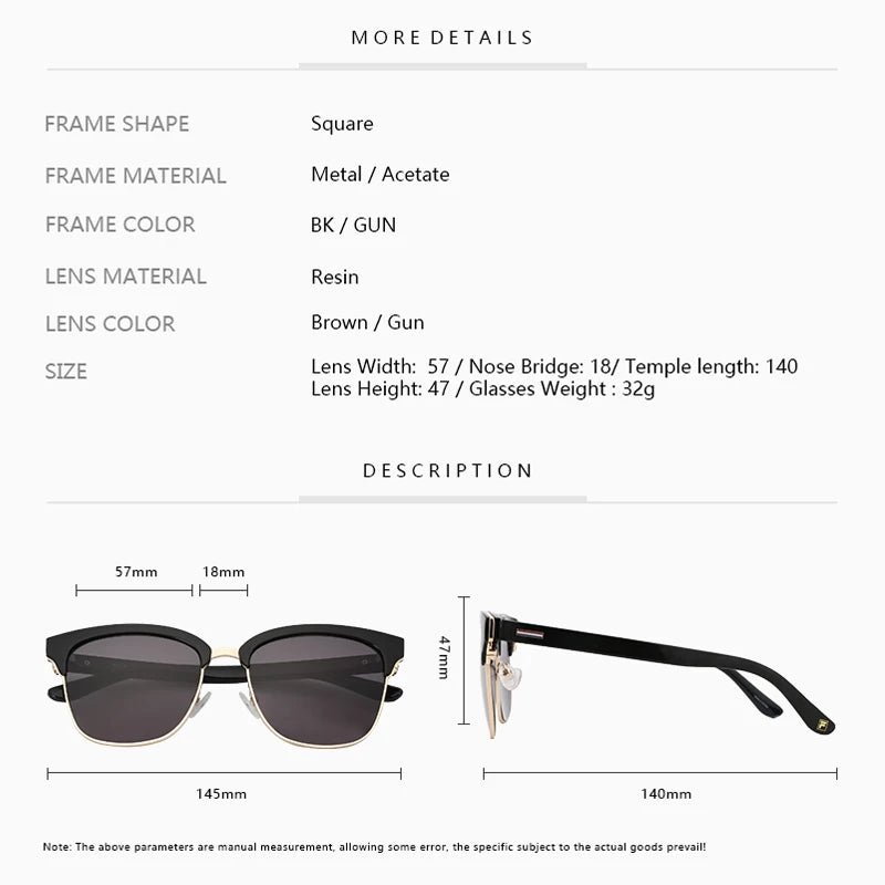Trendy Metal & Acetate Square Sunglasses