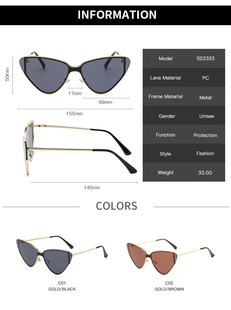 Luxury Metal Punk Cat Eye Women's Sunglasses