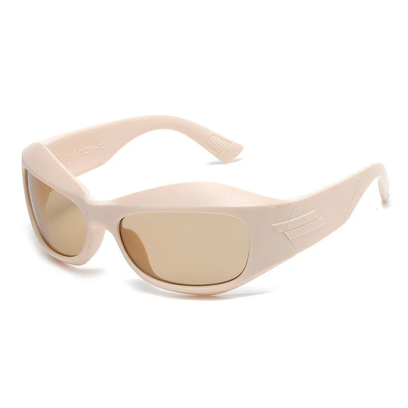 Beige sunglasses with a white background