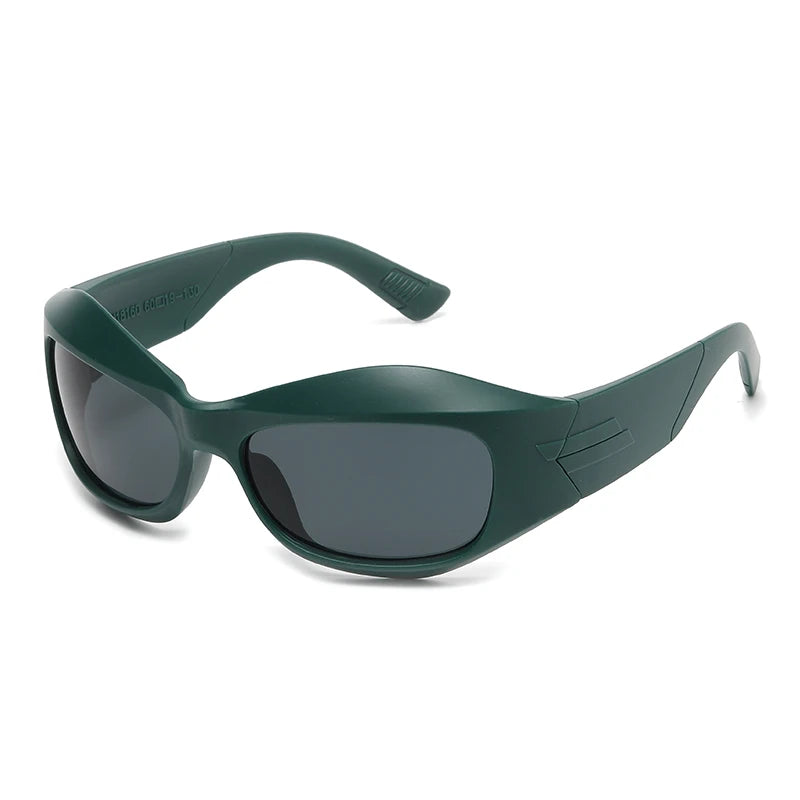 Green sunglasses with dark lenses on a white background