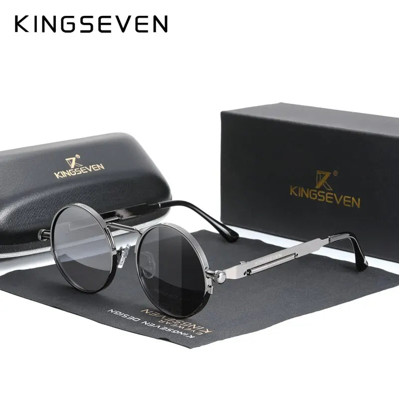 KINGSEVEN Steampunk Round Sunglasses